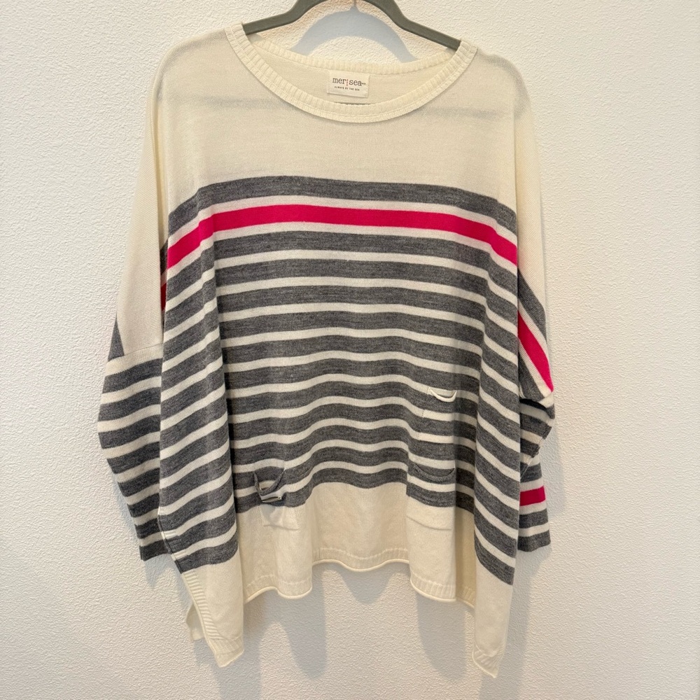 Mersea Catalina Long Sleeve Oversize Stripe Traveler Sweater Crew Neck Preppy OS